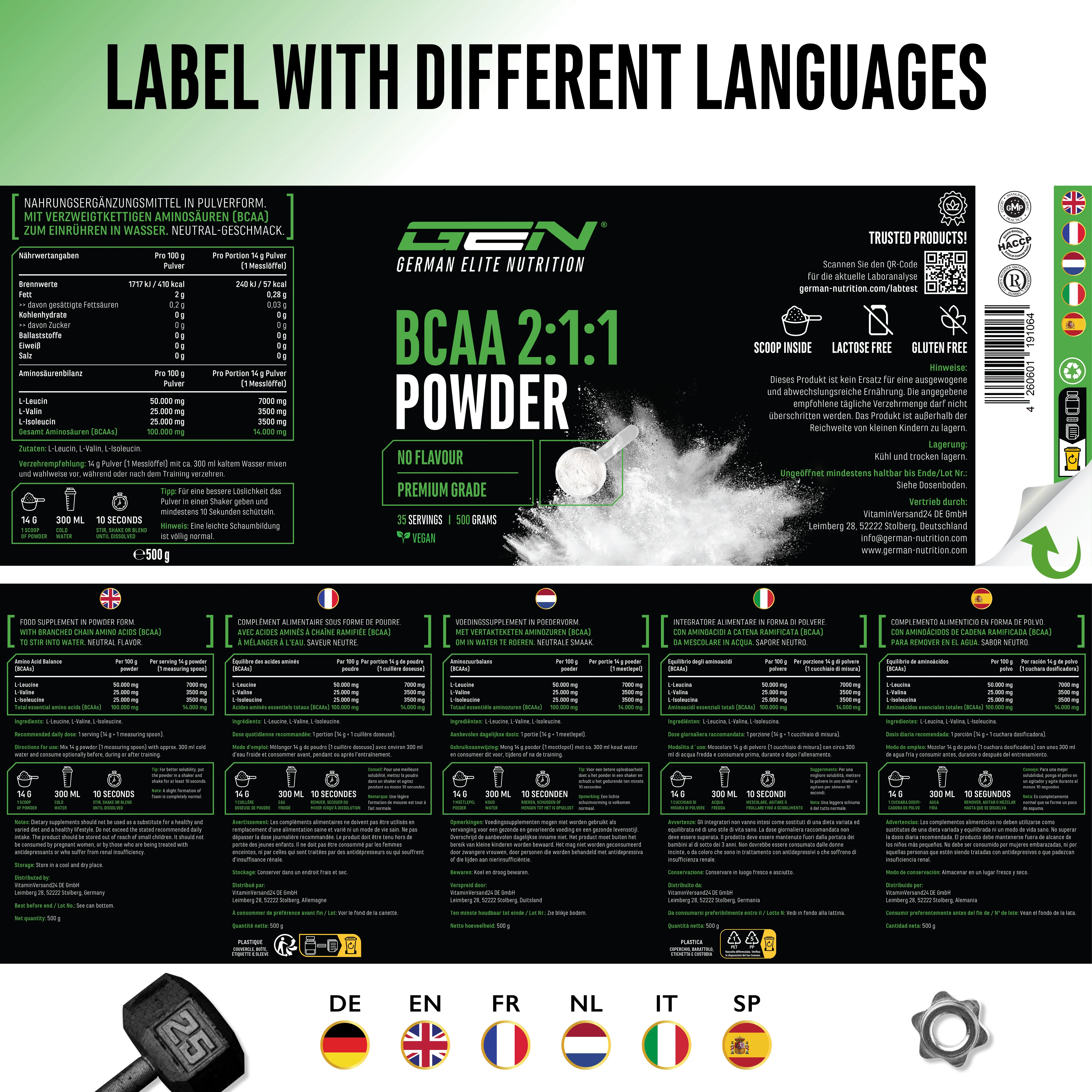 GEN BCAA 2:1:1 Pulver - Neutral, 500 g - Image 8