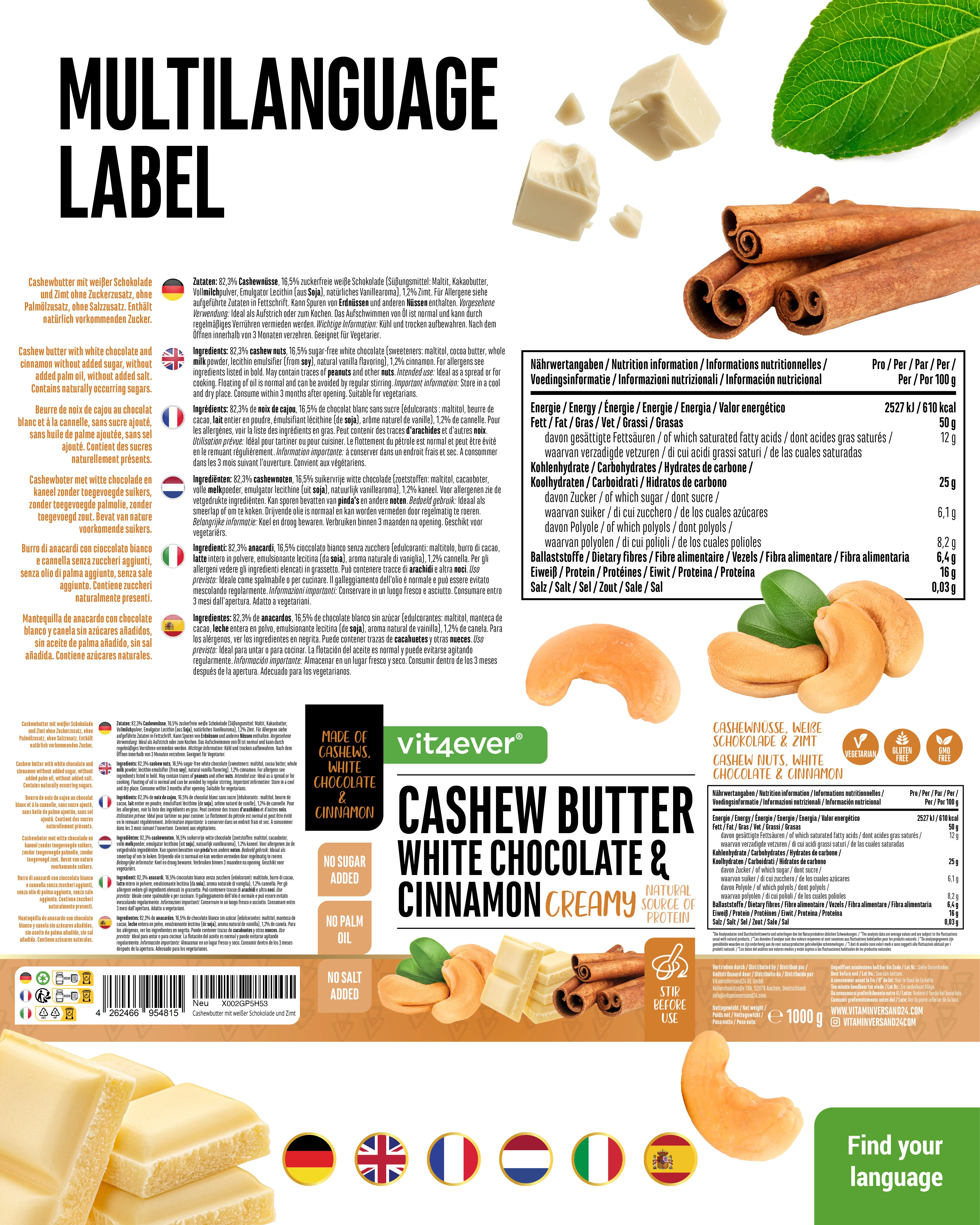 Cashew Butter - Weiße Schokolade & Zimt, 1000 g - Image 5