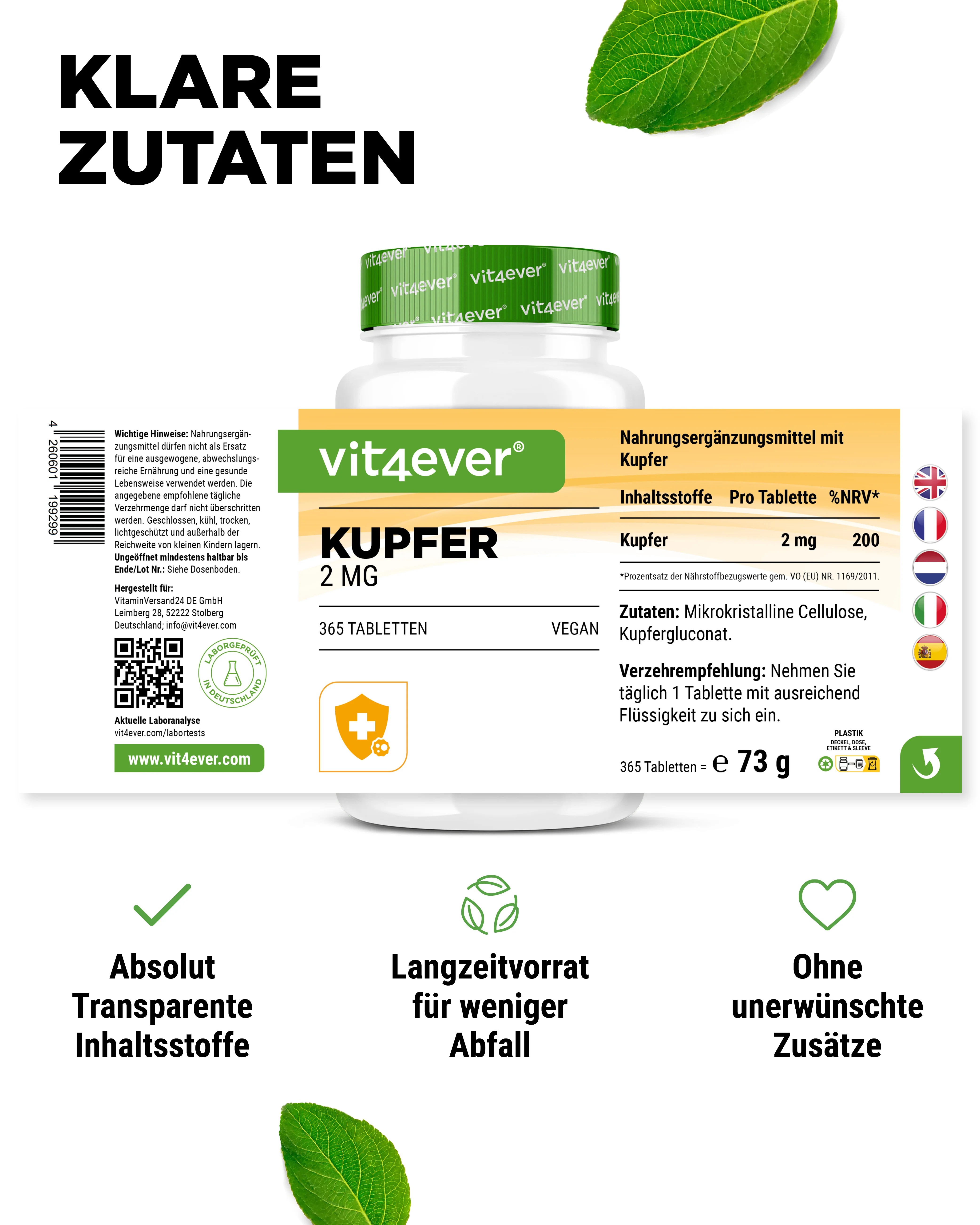 Kupfer 365 - 2 mg - Kupfergluconatt - 365 Tabletten - Image 5
