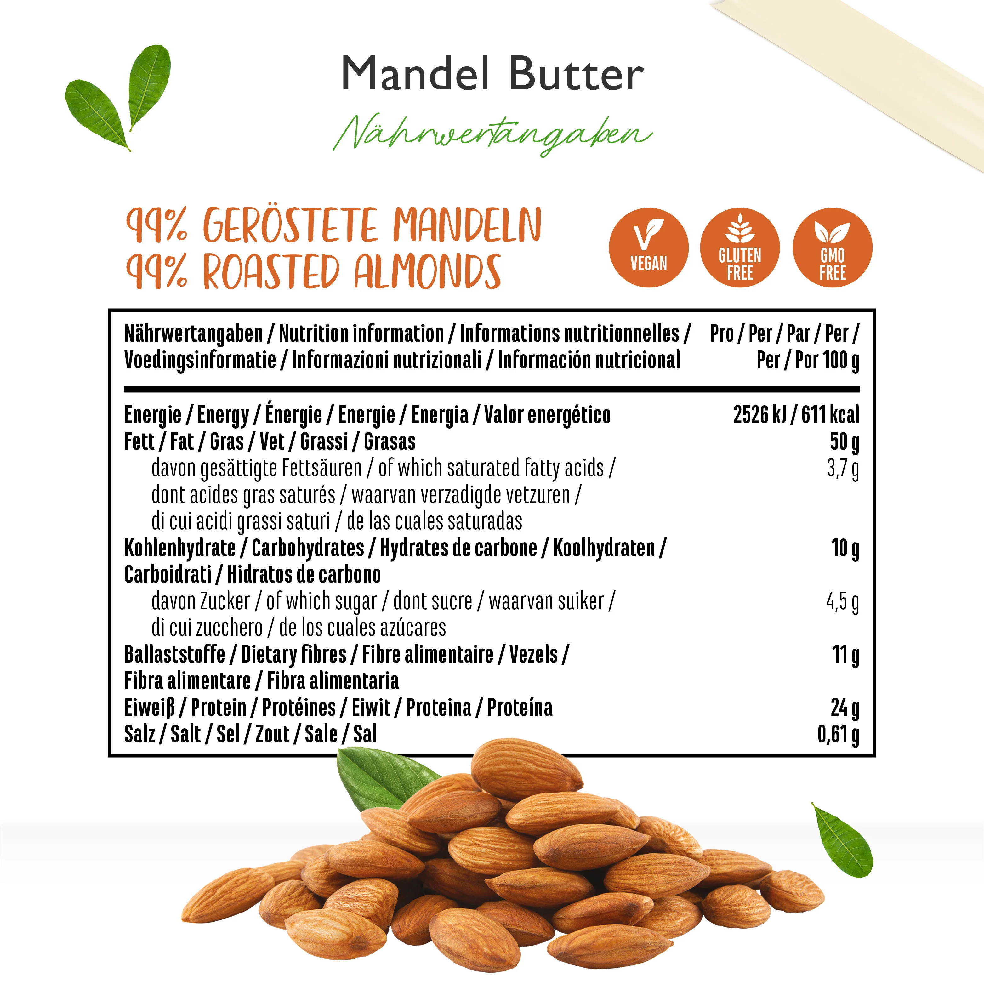 100% Mandelmus (Dark Roasted Crunchy)1000 g - Image 6