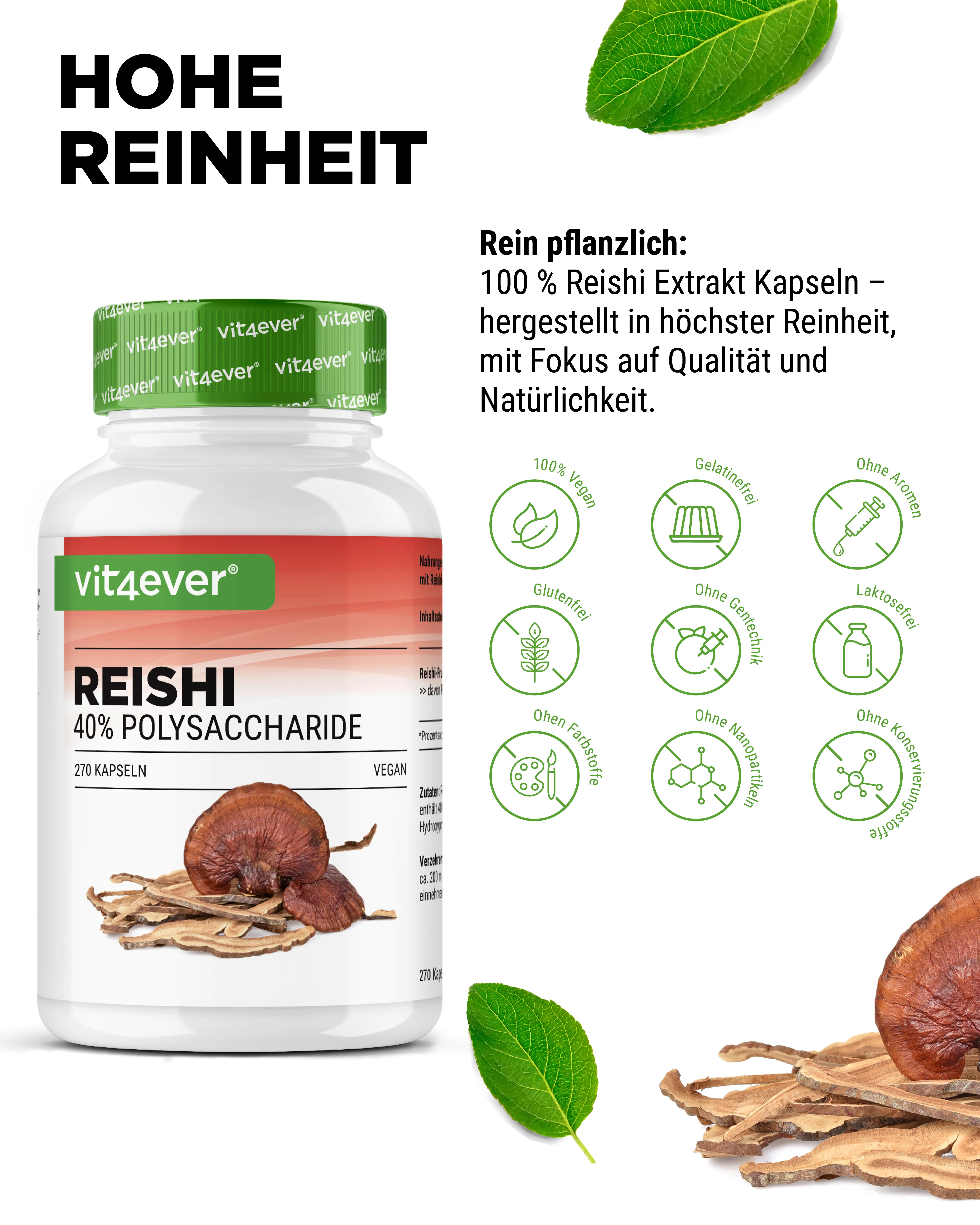 Reishi Intenso Pilz - 650 mg Extrakt - 40% bioaktive Polysaccharide - Image 3