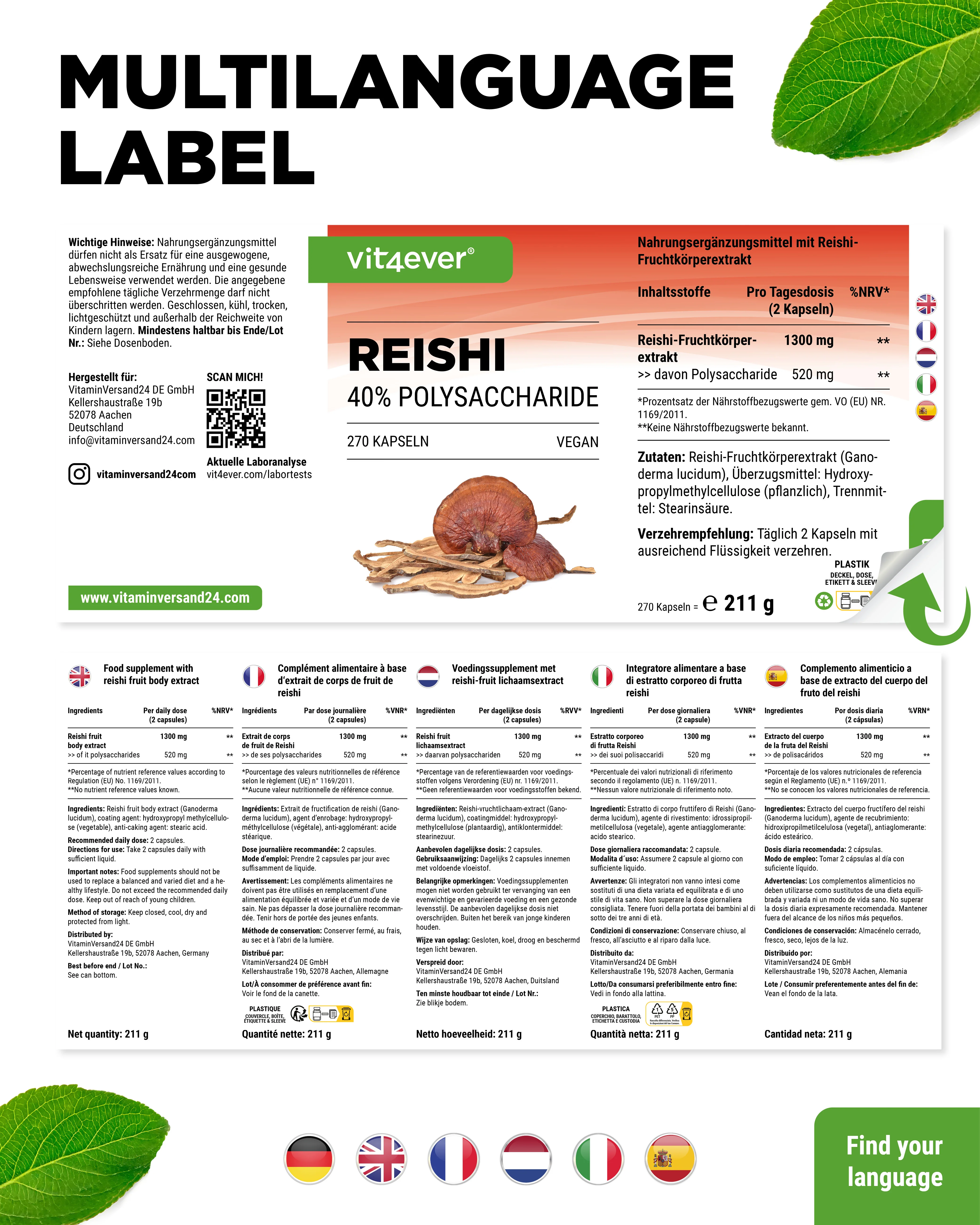 Reishi Intenso Pilz - 650 mg Extrakt - 40% bioaktive Polysaccharide - Image 6
