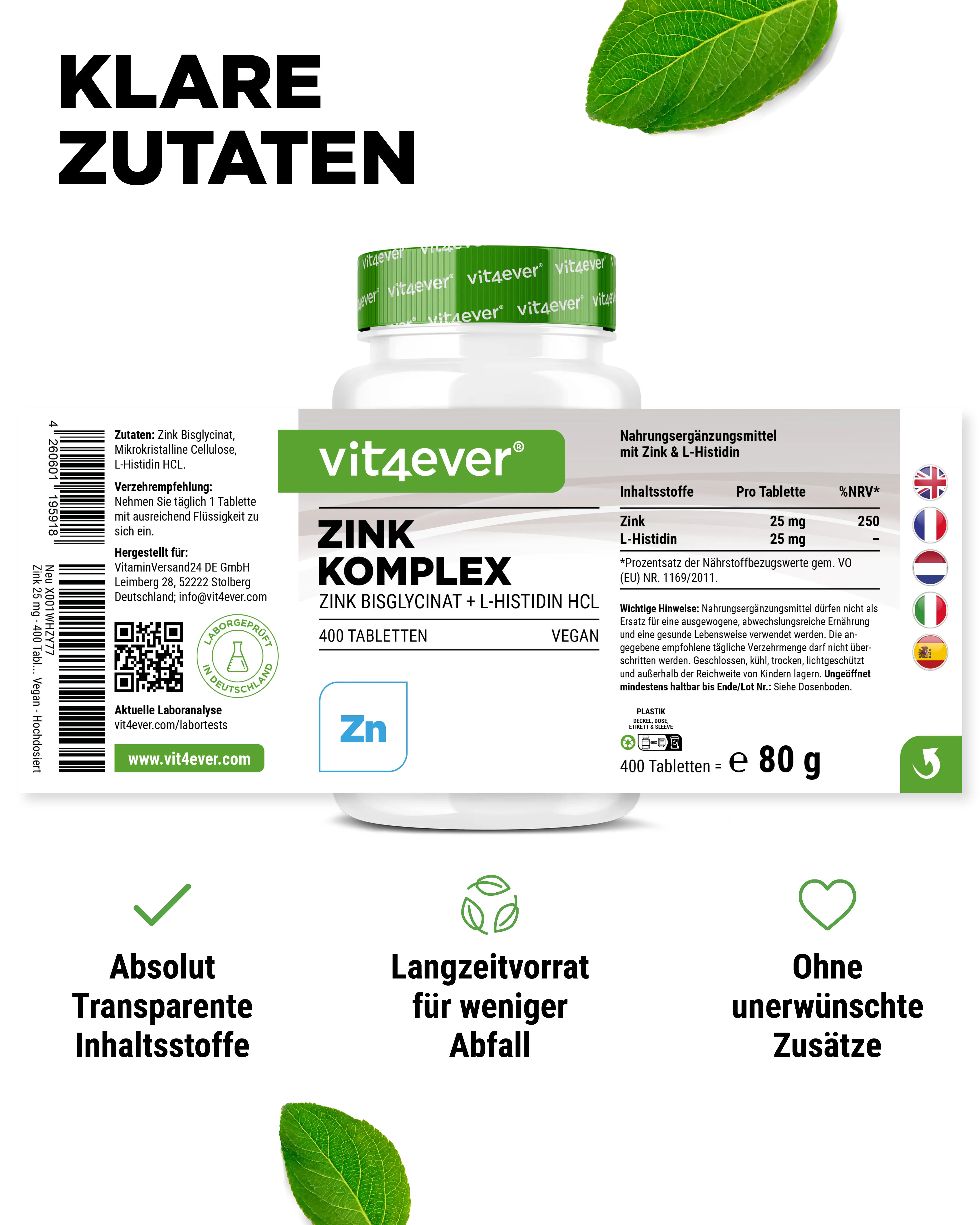 Zink 25 mg Komplex mit Bisglycinat + L-Histidin - Image 5